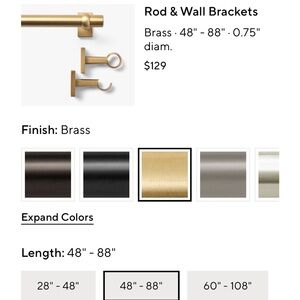 Pottery Barn Brass Curtain Rod and Wall Brackets & Finals